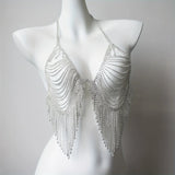 Bikini Crystal Bra Chain Sexy Rhinestone Thong Suit Body Fringed Bra Lumbar Abdominal Chain Women Sexy Underwear Accessories