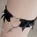Sexy Cute Heart Bow Lace Choker Necklace Cross Bell Leg Accessories Elastic Loop Jk Gothic Punk Harajuku Collar