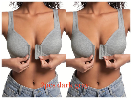 Women's Bra Wire-Free Front Closure Solid Color Full Coverage Fixed Cups More Considerate for Middle-Aged And Elderly Individual