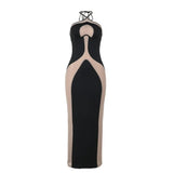 Hanging Neck Suspender Slim Fit Nightclub Sexy Women's Long Dress Elegant Fashionable Perspective Temperament Dinner Dress