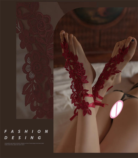 Sexy Fetish Lingerie Accessories For Fine Women Body Elegant Lace Floral Embroidered Jade Feet Anklets Adult Footjob Sex Games