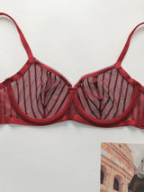 Fashion Stripes Style Lace Lingerie Set Ultra-Thin Red Lace Bra & Thong Sexy Ultra-Thin Underwear Set Ideal Gift for Her MR2864