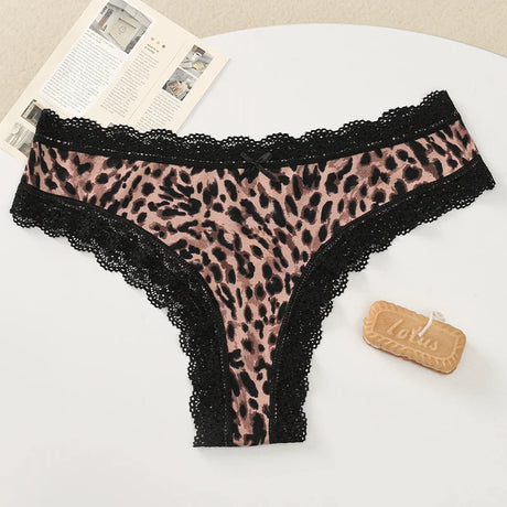 BZEL Women's Lace Floral Thongs Sexy Leopard Breathable Panties Low Waist G-String Female Fashion Underwear Cozy T-Back Lingerie
