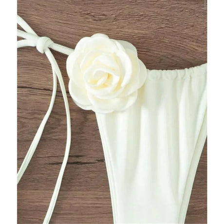 Sexy Flower Bandeau Swimwear Thong Bikini Women Lace-up Swimsuits Swimming Bathing Suit Brazilian Bikinis Set Mujer Biquini