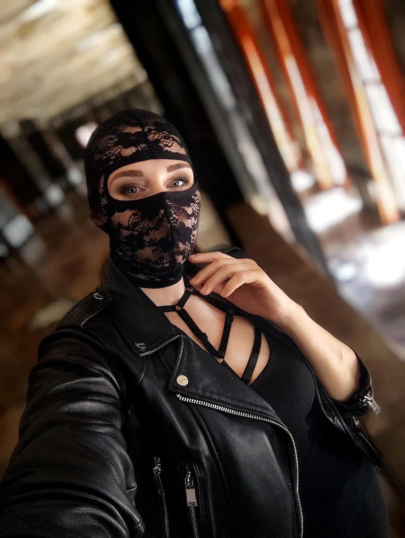 Women Lace Cosplay Multi‑Style Black Mesh Fishnet Full Face Mask Stretch Face Cover Halloween Masquerade Carnival Accessory