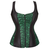 Gothic Corset Top With Straps Sexy Floral Zipper Brocade Overbust Lingerie Burlesque Body Shaper Lace Up Bustier Plus Size