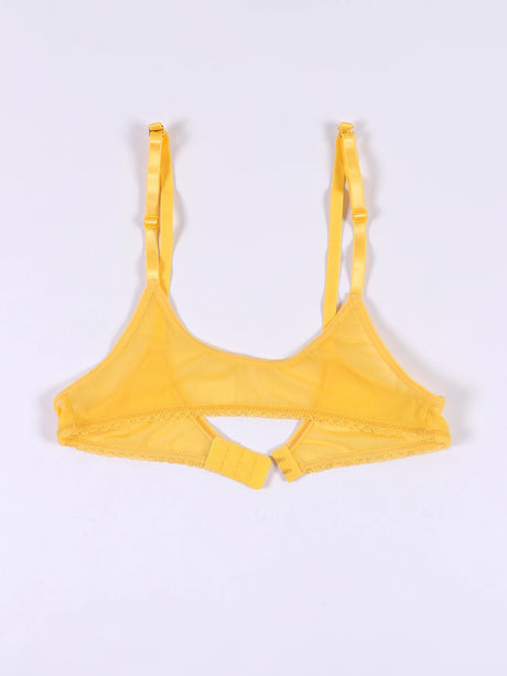 Ladies' sexy 1/4 Cup Mesh Bra, Sheer Wireless Breathable Balconette Bralette Top