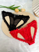 Custom Rhinestone Letter Name Underpants Sexy Mesh Panties Low Rise Hollow Hip Briefs Personalized Gift Wife Lover Anniversary