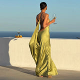 Elegant Solid Women's Dress Side Split Backless V-Neck Hip Package Lady Long Dresses 2026 Summer Autumn Female Party Robe New