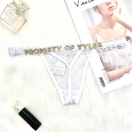 Custom Thongs Lingerie Sexy Bikini with Letters Name G-String Waist Chain Women Body Chain Lace Thong Personalized Unique Gift
