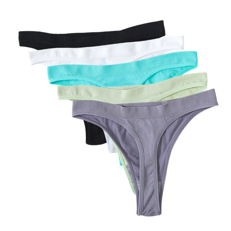 5Pcs/Set Women Brazilian Panties High Waist Thongs G-string Female Underpants Solid Color T-back Underwear Sexy Lingerie M-XL