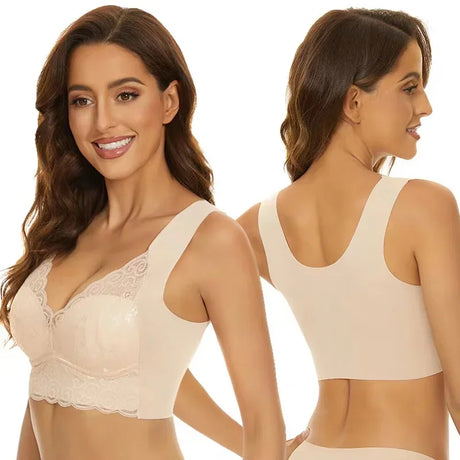 WomenBeautiful Back Bra Large Size Fat Mm Bra Gathered and Traceless Thin Cotton Strapless Underwear Without Steel Ring Vest