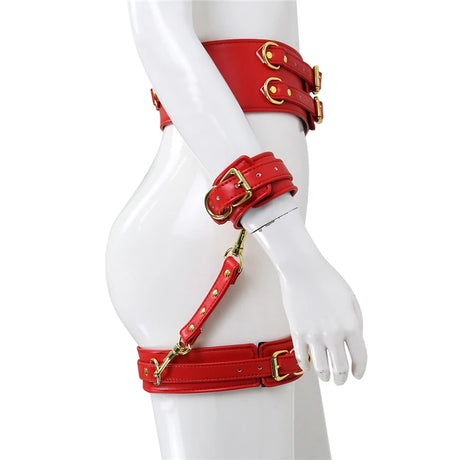 Leather BDSM Harness Woman Accessories Set Fetish Lingerie Body Bondage Gear Waist Thigh Restraints Cuffs Garter Belt Sex Toys