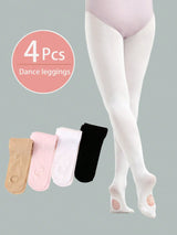 4PCS Girls Convertible Footed Dance Tights Nylon Spandex Ballet Leggings for Kids 2-14Y Girls Class Training Practice Wear