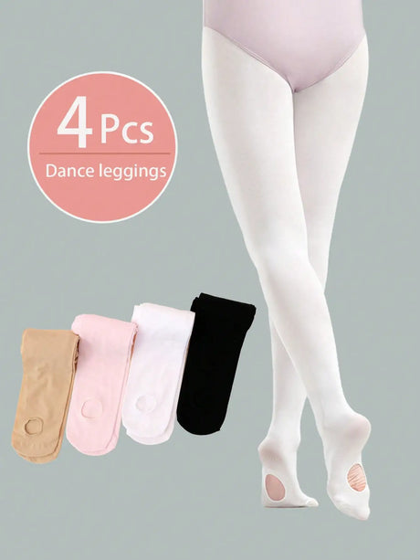 4PCS Girls Convertible Footed Dance Tights Nylon Spandex Ballet Leggings for Kids 2-14Y Girls Class Training Practice Wear