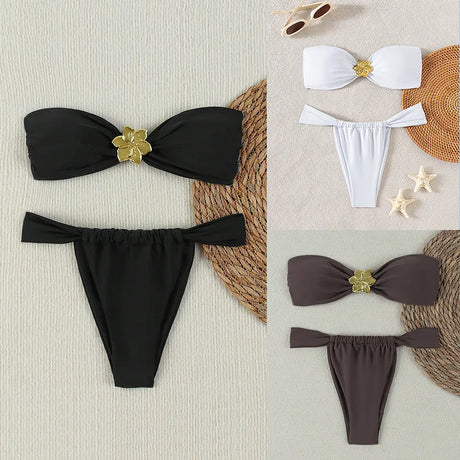 Sexy Cut-Out Bikini Set - Trendy Swimwear for Beach Goddesses Stunning Strapless Bikini Top Two-Piece Swimwear for Women
