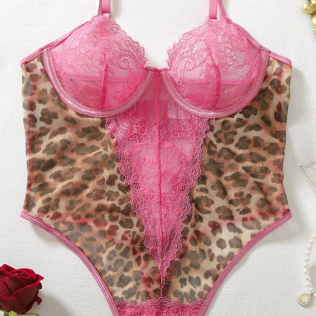 Tornova Bodysuit Fashion New Premium American Style Lace Leopard Print Splicing See Through Sexy Open Crotch Teddy Set for Women