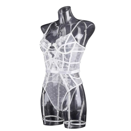 Toucheart Lace Sexy Skinny Babydoll Bodysuit Embroidery Erotic Private Adult Suit Solid Color Patchwork High Waisted Sexy Set