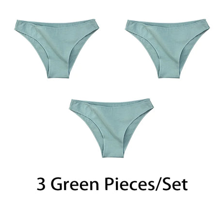 3PCS/Set Women Sexy Cotton Panties Low Waist Bikini Underwear Female Underpants Solid Color Soft Girls Briefs Intimates