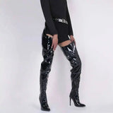 White Sexy Stiletto Heel Belt Buckle Over The Knee Boots Big Size 41-46 Pu Leather Thigh High Boots Shoes