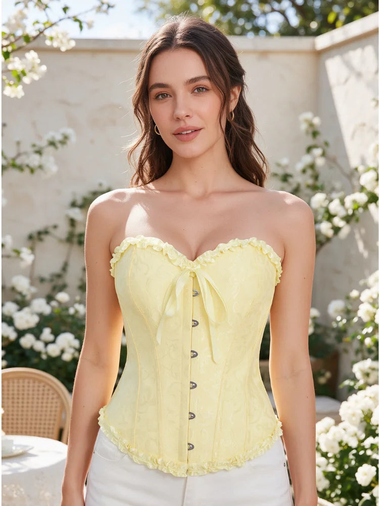 Women Bustier Corset Victorian Gothic Jacquard Front Busk Waist Cincher Halloween Party Wear