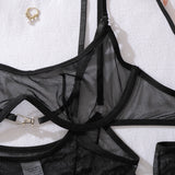Ellolace Solid Women's Lingerie Sets Seductive See Through Bra Belt Thong 3PC with Gloves Stockings Sissy Sexy Women's Underwear