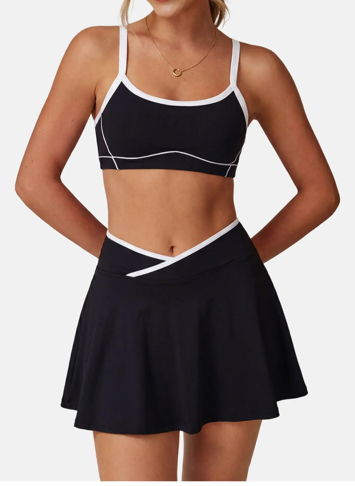 Women Tennis Skorts with Shorts High Waist Cross Running Cycling Fake Two Piece Sports Skirt Gym Fitness Workout Yoga Bottoms