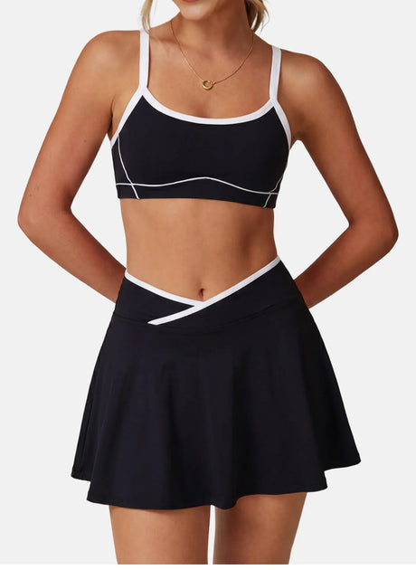 Women Tennis Skorts with Shorts High Waist Cross Running Cycling Fake Two Piece Sports Skirt Gym Fitness Workout Yoga Bottoms