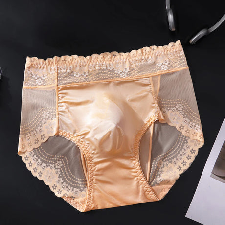 1pc Men Lace Thin Seamless Ice Silk Briefs 3D Bulge Pouch Low Waist Pantie Breathable High Elastic Soft Underwear