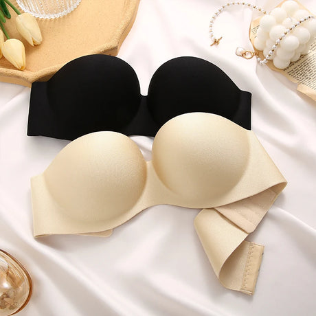 FINETOO 2Pcs Women Invisible Bras Front Closure Bra Sexy Push Up Bra Female Brassiere Strapless Seamless Backless Bralette