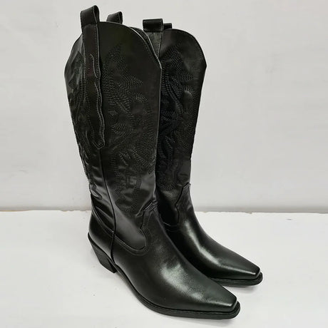 White Cowgirl Western Boots Embroidery Cowboy Boots for Women 2026 Brand Fashion Chunky Heeled Women Mid-Calf Boots Shoes Comfy