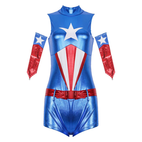 Sexy Women Captain Jumpsuit Costume Cosplay America Superhero Bodysuit Halloween Party Rompers Sexy Zentai Suit