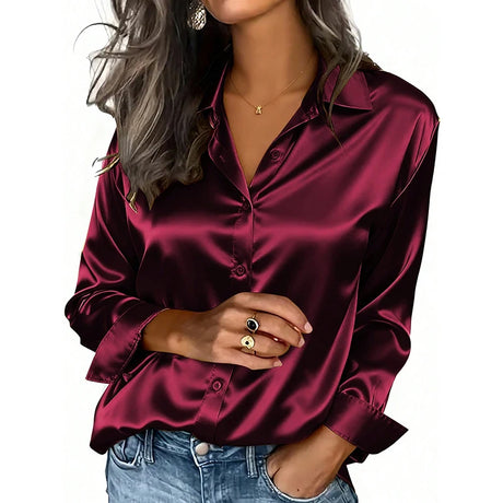 Spring And Autumn Women's Lapel Shirt Button Cardigan Top Black Green Red Elegant Fashion Office Basic Blouses For Female Shirts