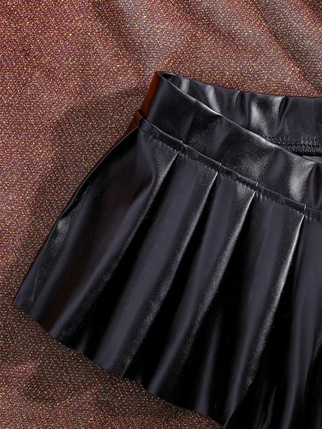 Sexy PU Leather Pleated Skirt Women Solid Basic Mini Skirt Low Waist Skirt Female Nightwear Micro Bikini Skirts Nightclub Skirts
