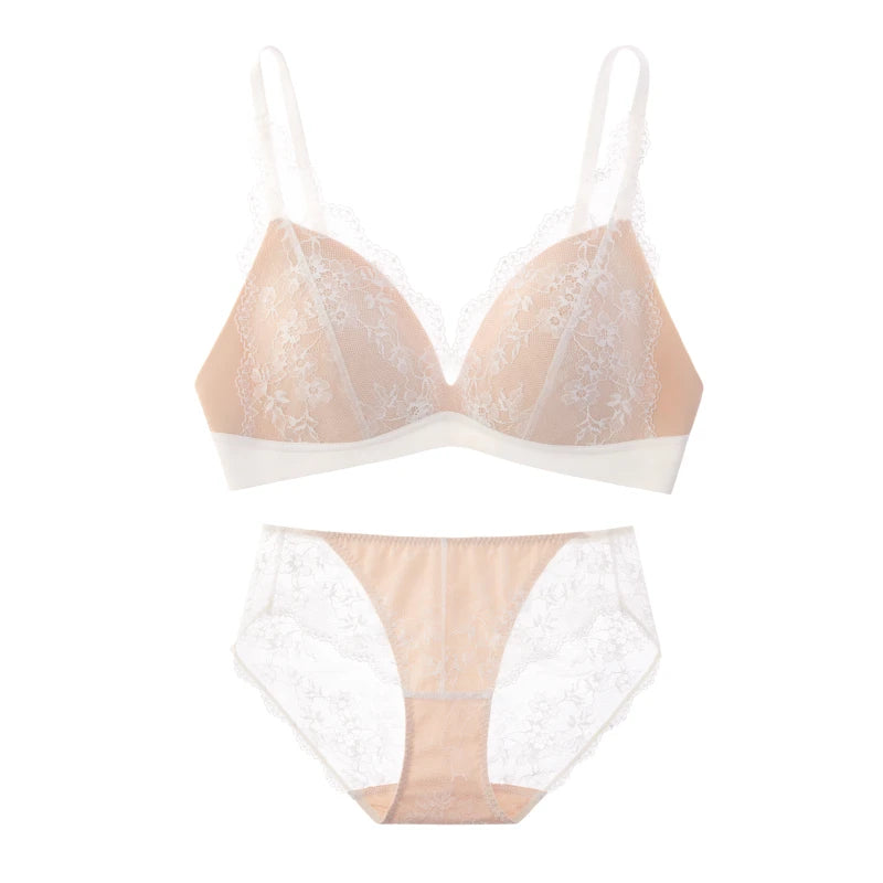 SUJIIN Sexy Wireless Lace Bras for Women Summer Push Up Plunge Deep V Small Chest Bra Lady French Breathable Lingeries MX326