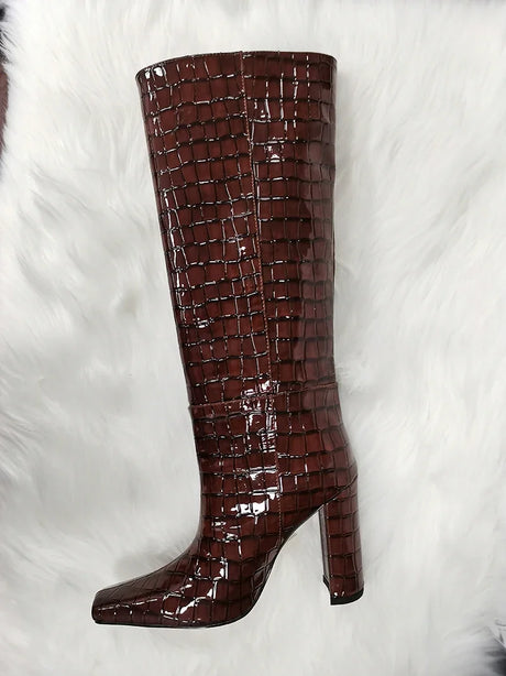 2024 NEW Fashion High Tube Knee High Boots 10cm/6.5cm Thick Heel 21 Colors Women Short Plush Boots Size 45 Winter Leather Shoes