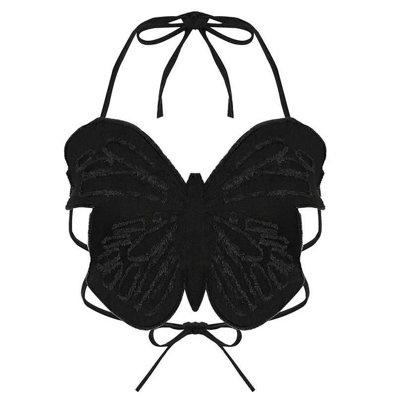 Hot Butterfly Jeans Crop Top Backless Strap Camis Sexy Lingerie Bow Bra Women Beach Mini Vest Butterfly Tank Tops Party Clubwear