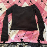 Womens Fall Basic Crop Tops Long Sleeve Off Shoulder Striped Print Slim Fit T-shirts