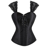 Gothic Corset Top With Straps Sexy Floral Zipper Brocade Overbust Lingerie Burlesque Body Shaper Lace Up Bustier Plus Size
