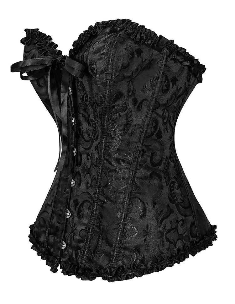 Women Bustier Corset Victorian Gothic Jacquard Front Busk Waist Cincher Halloween Party Wear