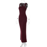Hugcitar Women Elegant Solid Square Collar Straps Sexy Bodycon Maxi Prom Dress Summer Women Y2K Clothes Evening Party Birthday
