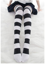 Lolita Over Knee Socks Pink Strip Kawaii Cat Paw Print Stockings Lolita Gothic Velvet Over The Knee Thigh High JK Long Stockings
