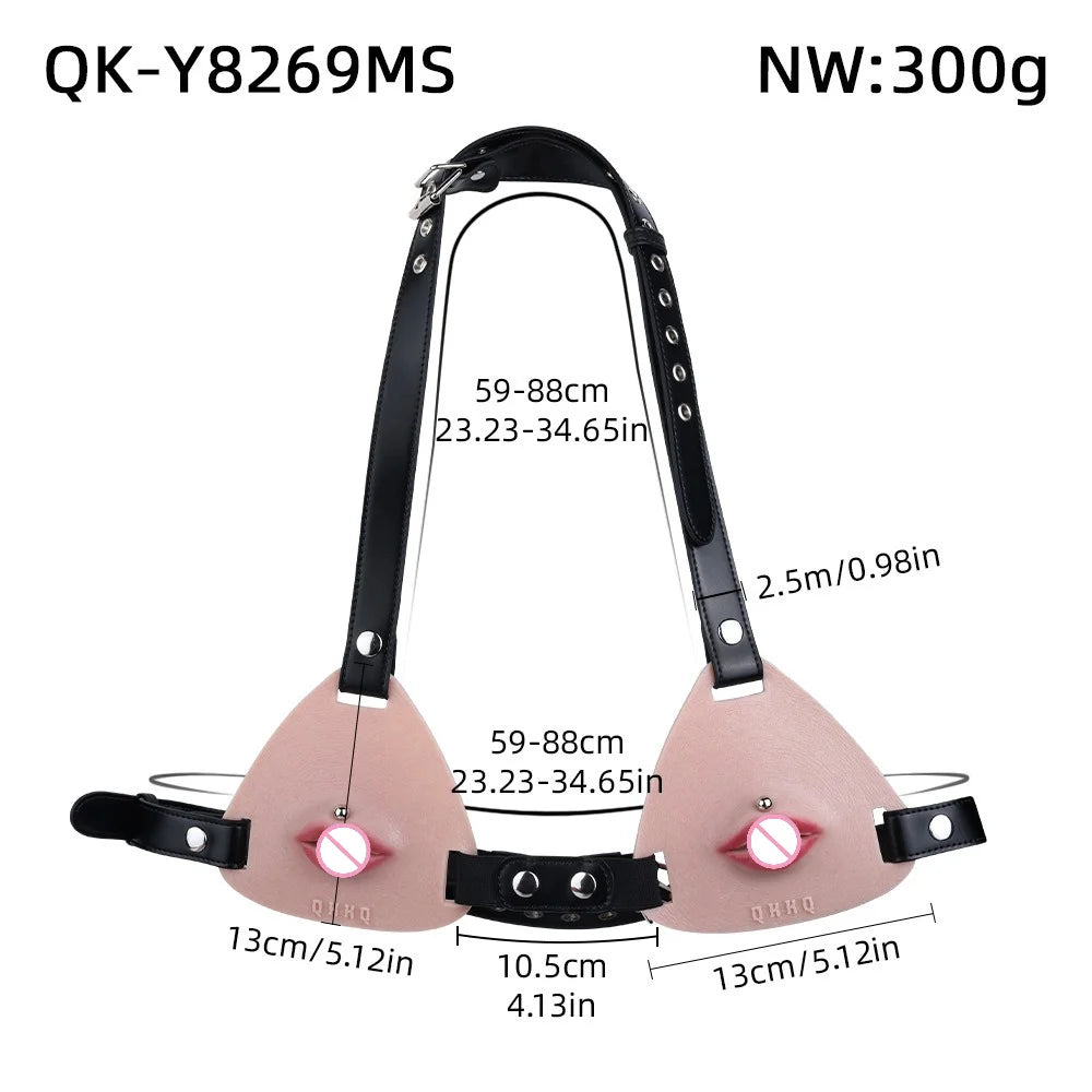 Female Fake Mouth Lip Ring Labia Wearing Silicone Lingeries Exotic Accessories Adjustable Underwear Couple Play Woman Adult Toys