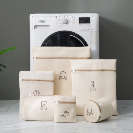Laundry Bag Sets For Washing Machines Embroidery Fine Mesh Underwear Organizer Basket Clothes Cleaning Protect Anti-deformation