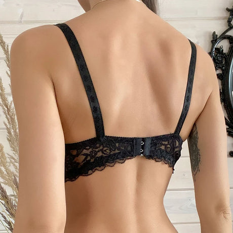 Plus Size Lace Ultra-thin Push Up Bra Women Sexy Hollow Out Lingerie Lady Lace Transparent Underwear Female Embroidery Solid Bra