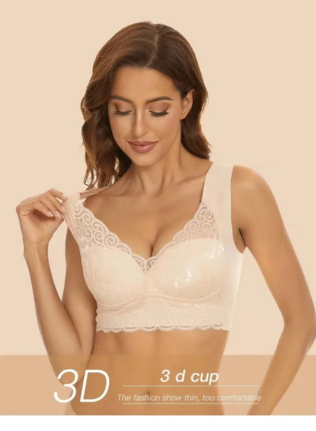 WomenBeautiful Back Bra Large Size Fat Mm Bra Gathered and Traceless Thin Cotton Strapless Underwear Without Steel Ring Vest