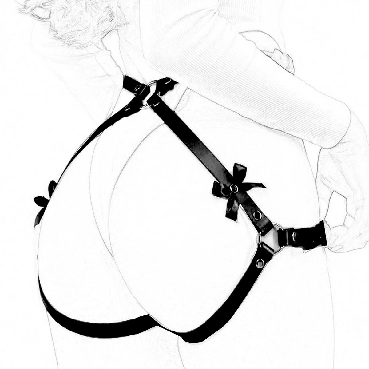 Fashionable Women's Bowknot Leg Harness with Bracelet Faux Leather Buttocks Adjustable Suspenders Gothic Garter Thigh Sword Belt