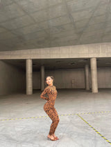 Y2k Hot Girl New Long Sleeve Bodycon Leopard Print Women Jumpsuit Sexy Sheer Mesh Bodysuits Catsuit Party Clubwear