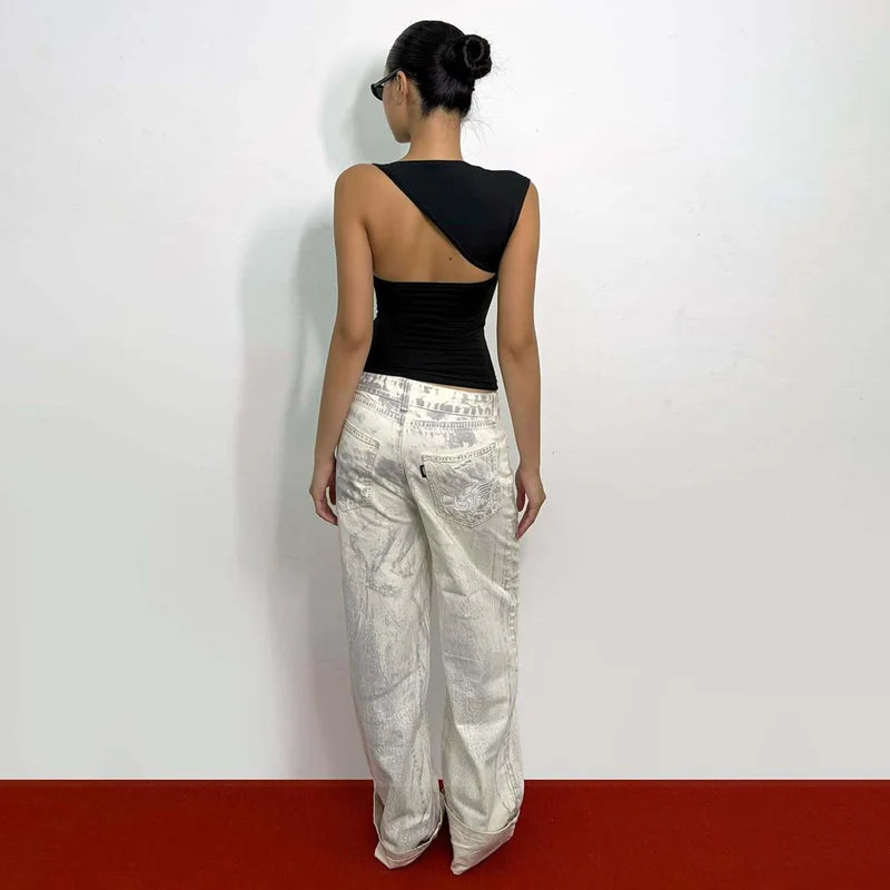 Dulzura Asymmetric One Shoulder Backless Slim Sleeveless Tank Top Women'S Solid Sexy Casual Top Street Style Y2K Summer Clothes