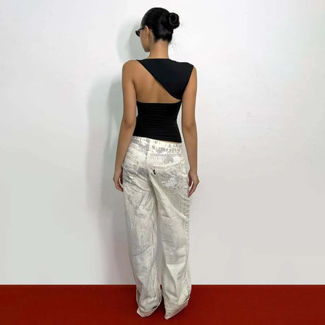 Dulzura Asymmetric One Shoulder Backless Slim Sleeveless Tank Top Women'S Solid Sexy Casual Top Street Style Y2K Summer Clothes